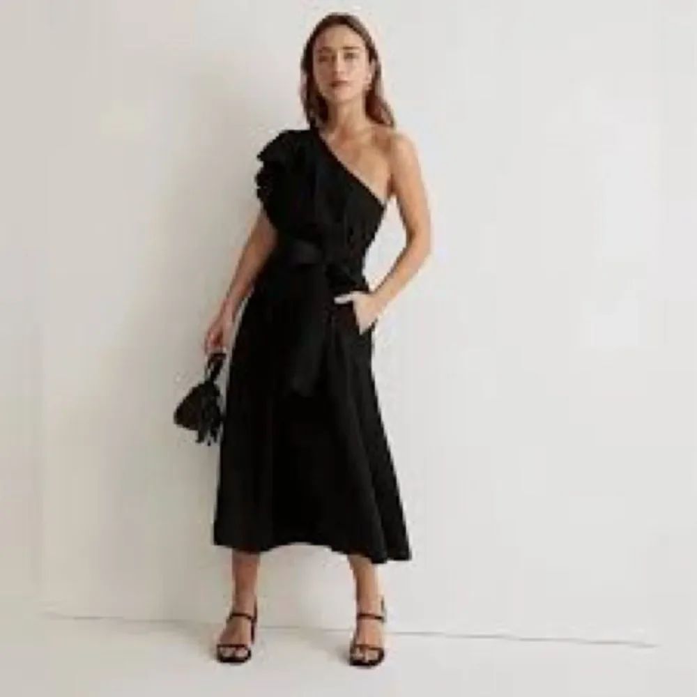 Madewell Brooke One Shoulder Ruffle Midi Dress Black Size 4